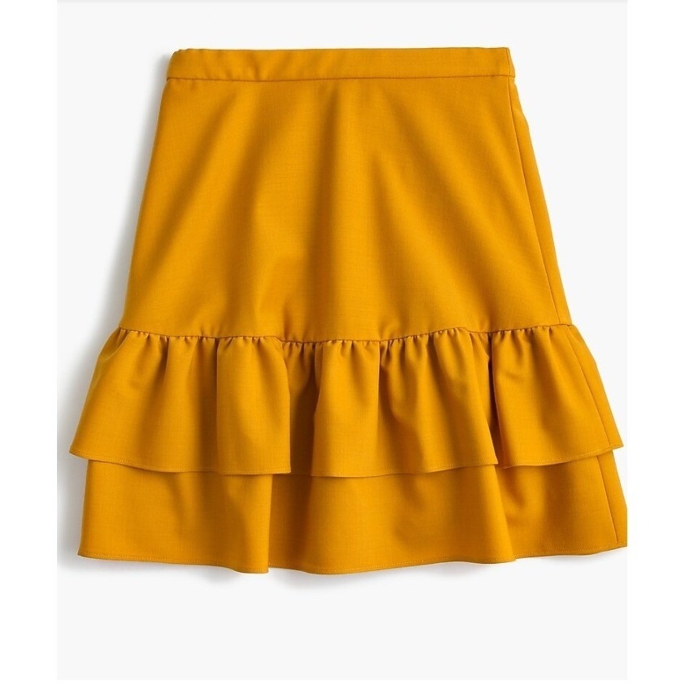 J. Crew‎ Women's Size 2 Wool Flannel Ruffle Skirt in Bronzed Topaz Preppy Fall